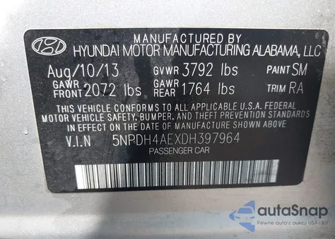 2013 Hyundai Elantra Gls from USA, damaged, VIN 5NPDH4AEXDH397964